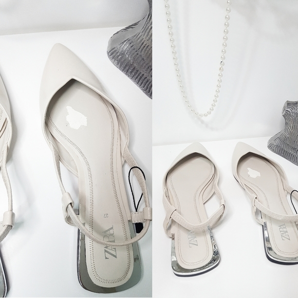 🔖Zara💋Ivory V-Cut Front Slingback Pointed Ballet Flat - Picture 8 of 8